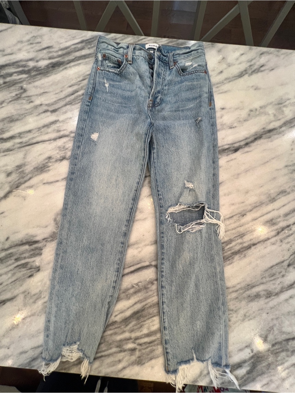 pistola Light Blue Distressed Straight-Leg Jeans